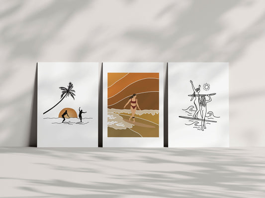 Surf Girls - Art prints - A5 - Set of 3